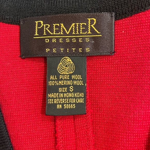 100% merino Wool Premier Red V-Neck Dress with Black Accents - Picture 3 of 3